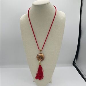3.23.26-28 Red Tassel Cloisonné Fish Pendant Necklace with Goldtone Accents
